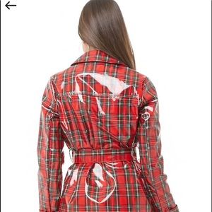 Red Plaid Trench Coat